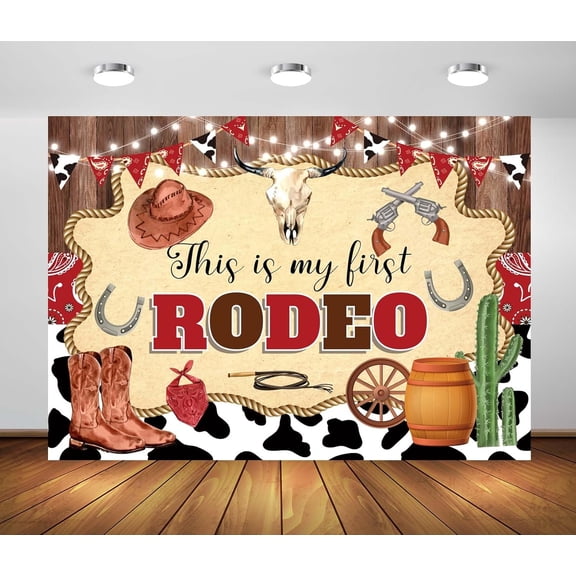 This is My First Rodeo Backdrop Mexican Cactus Western Cowboy Cowgirl 1st Birthday Photography Background West Themed Birthday Party Decorations Banner Supplies Photo Booth Props