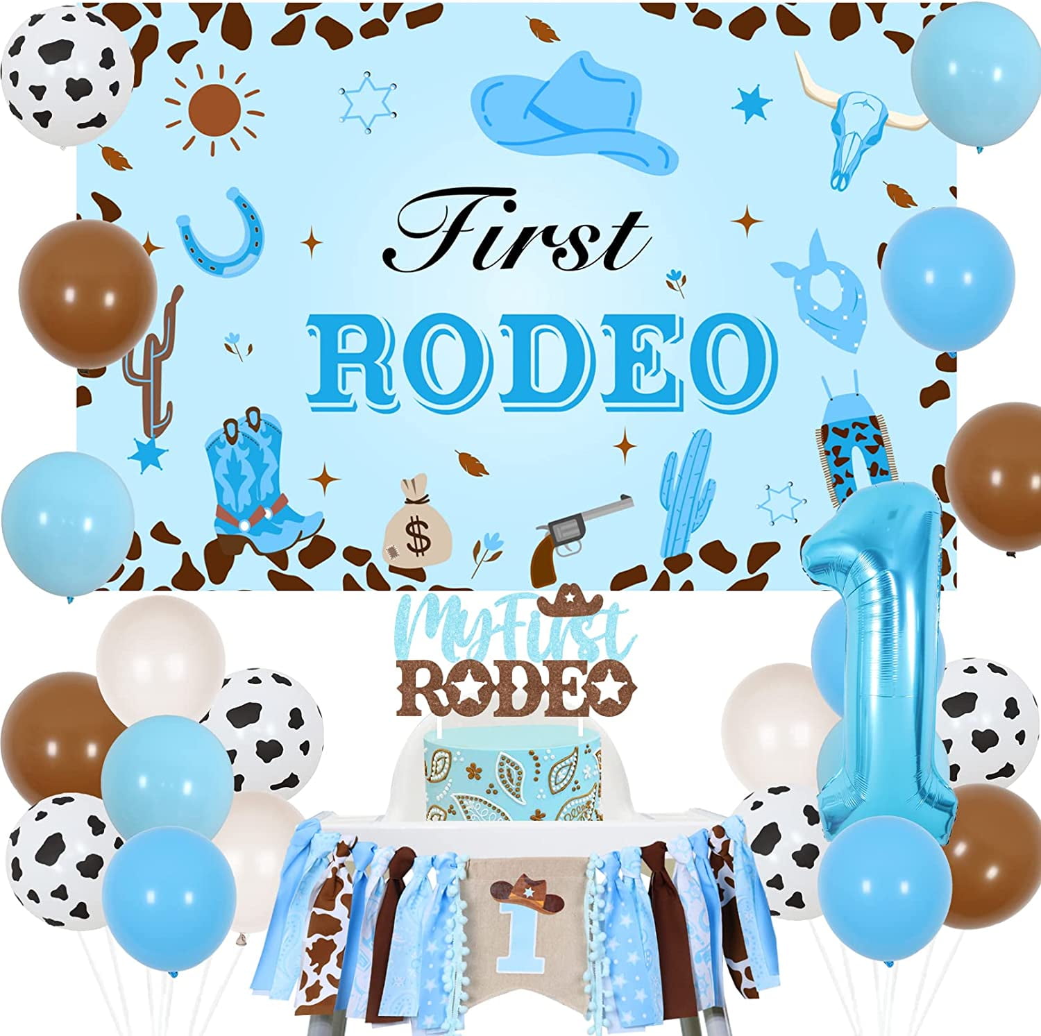 Blue Cowboy 1st Birthday Party Decorations - Rodeo Theme with Cake ...