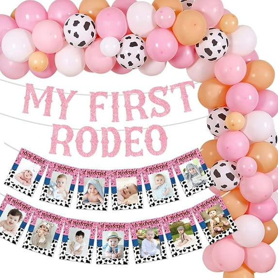 First Rodeo Decorations Girl Pink - Western Cowgirl Birthday Garland Kit & Banner for 1st Birthday Party
