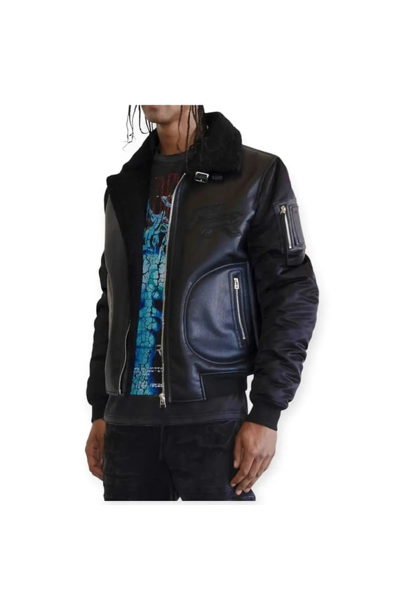 Men Mustang MA-1 Varsity Bomber Jacket With Faux Fur (Black)
