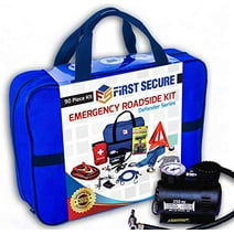 First Secure 90 Piece Car Emergency Roadside & First Aid Kit Inside - Essential Emergency Tool Kit