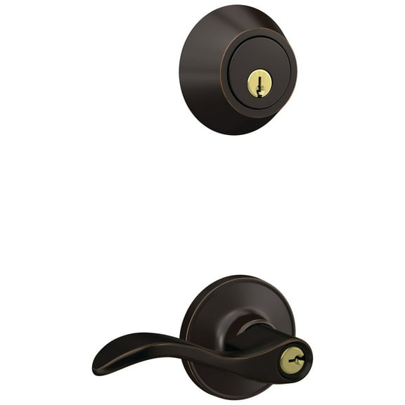 First Secure by Schlage Deadbolt and Keyed Entry Presley Lever in Aged Bronze