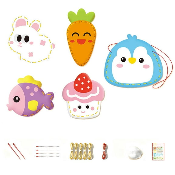 First Sewing Kit for Kids, 5 Patterns Kids Cute Sewing Craft Set, Sew Fun Cartoon Kit, Kids Handmade Animals Crafts Sewing D