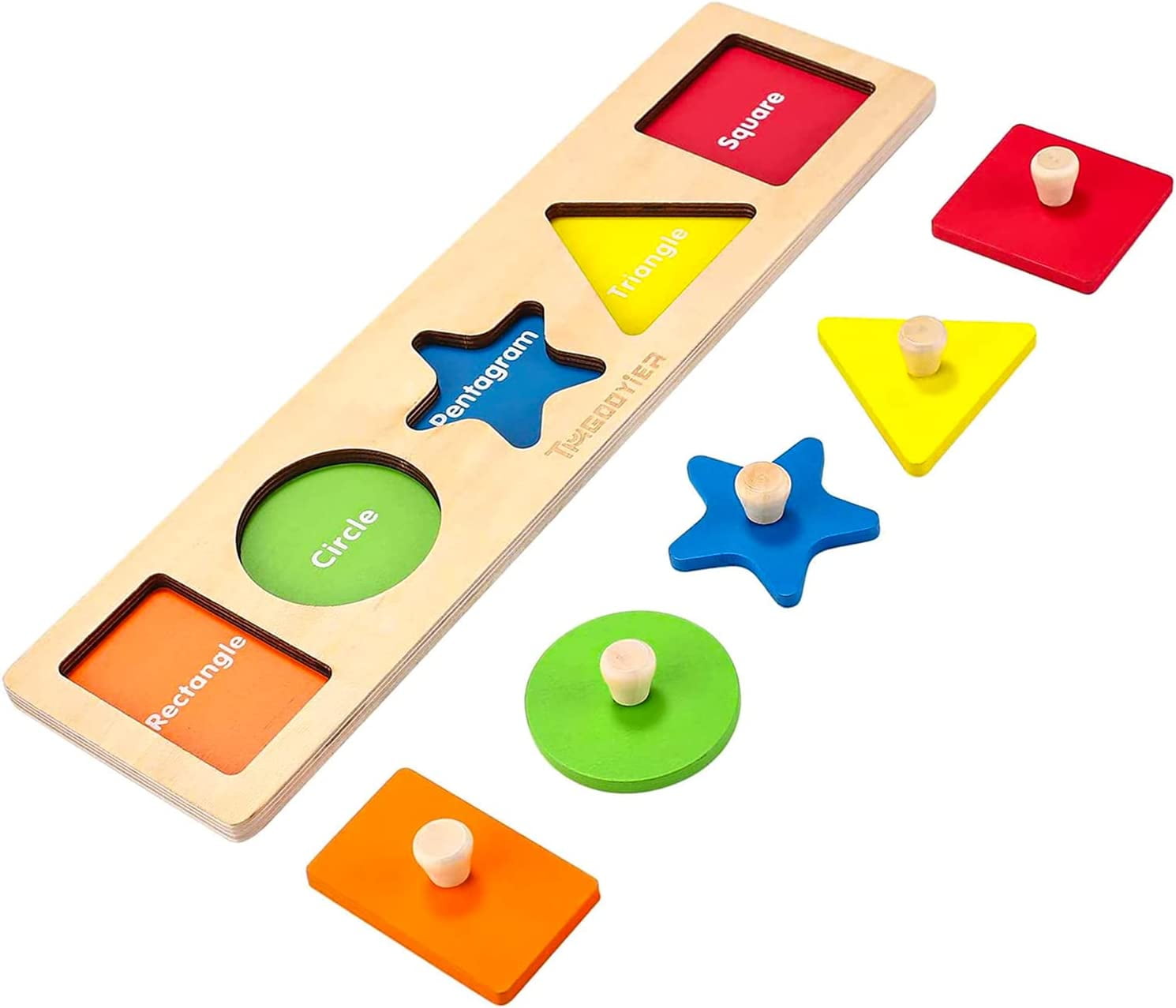 First Shapes Knob Chunky Wooden Peg for Baby Montessori Educational
