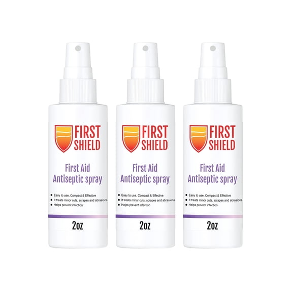 First Shield First Aid Antiseptic Spray, Wound Cleaner, Benzalkonium Chloride for Minor Cuts, Scrapes and Burns – 2 Oz, 3 Count