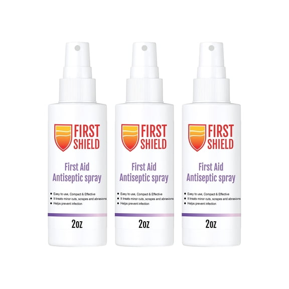 First Shield First Aid Antiseptic Spray, Wound Cleaner, Benzalkonium Chloride for Minor Cuts, Scrapes and Burns 2 Oz, 3 Count
