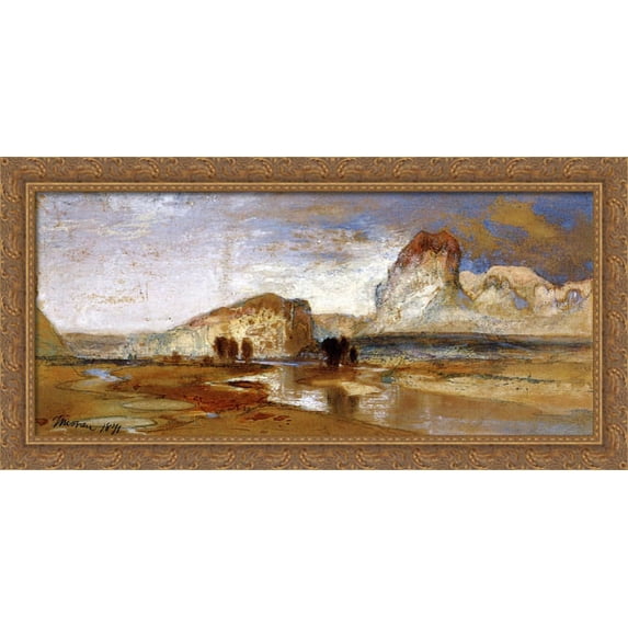 First Sketch Made in the West at Green River, Wyoming 40x20 Large Gold Ornate Wood Framed Canvas Art by Thomas Moran