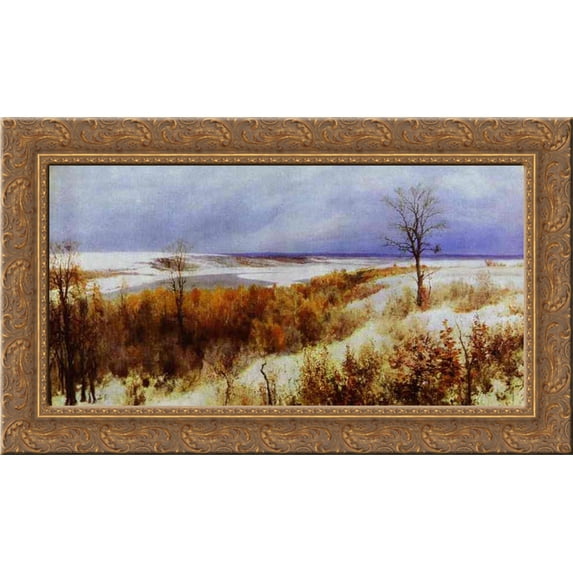 First Snow 24x17 Gold Ornate Wood Framed Canvas Art by Polenov, Vasily