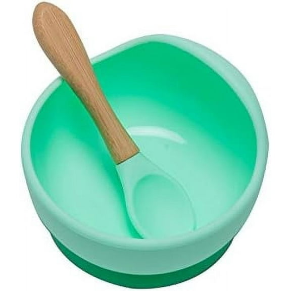 First Solid Food Set, Unbreakable Suction Bowls For Baby 6 Months And Up, Includes Detachable Silicone Tip, Natural Bamboo Handle, Perfect For Baby Led Weaning, 100% Food Grade