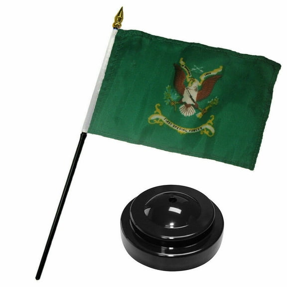 First Special Forces Green Military Flag 4"x6" Desk Set Table Stick Black Base