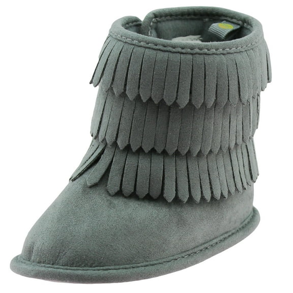 First Steps Fringe Moccasin Baby Girl Boots Winter Micro Suede Booties Grey Cute Newborn Prewalkers Size 3 (6-9 Months)