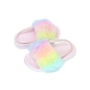 First Steps Rainbow Faux Fur Slide Sandal (Toddler Girls)