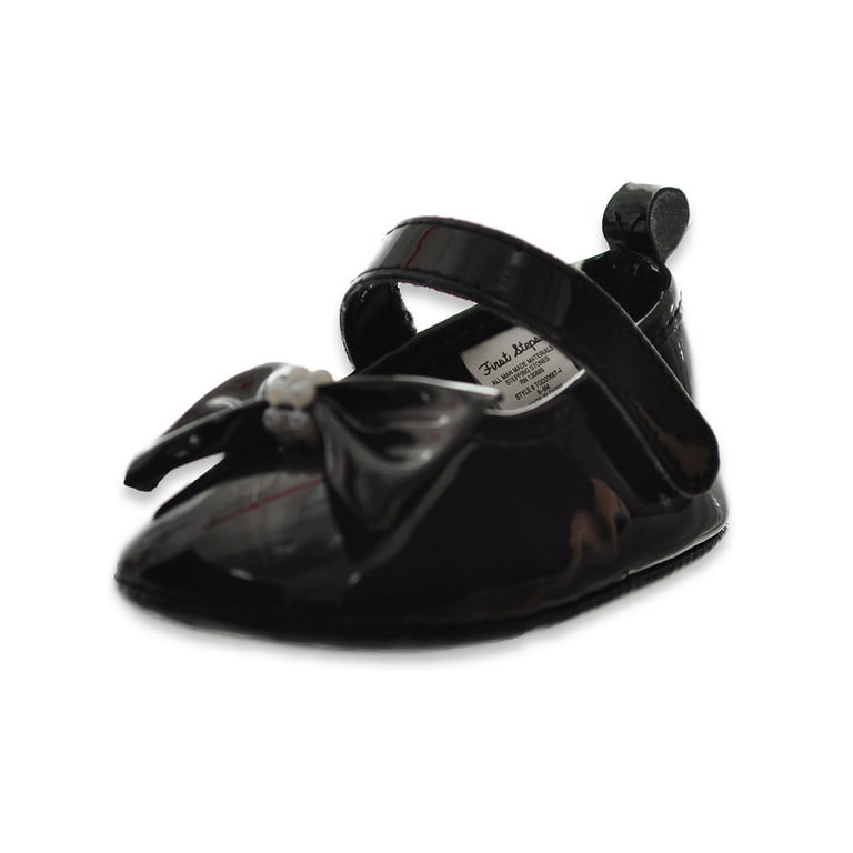First Steps by Stepping Stones Baby Girls Beaded Bow Mary Jane Booties black 2 infant