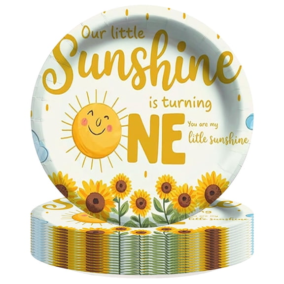 First Sunflower Sunshine 1st One Paper Plates Birthday Party Supplies Decorations 16pcs Tableware Disposable Dinnerware