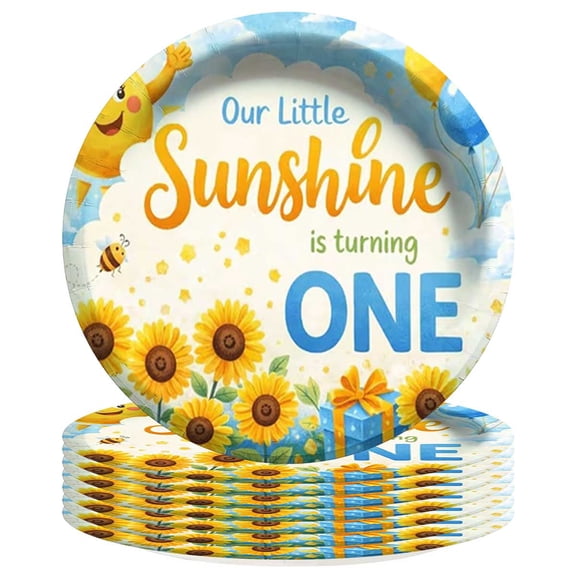 First Sunflower Sunshine 1st One Paper Plates Birthday Party Supplies Decorations 8pcs Tableware Disposable Dinnerware