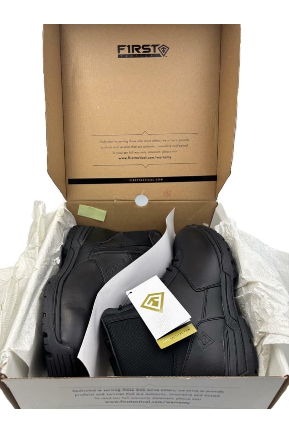 6" Mens US Size 10, Side Zip Duty Boot  Black Leather/Nylon