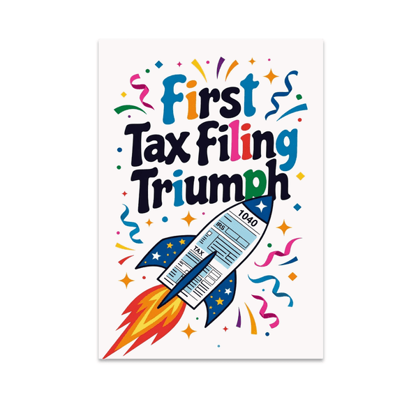 First Tax Filing Triumph Poster Art - Student Finance Humor - 13x19 Poster Print