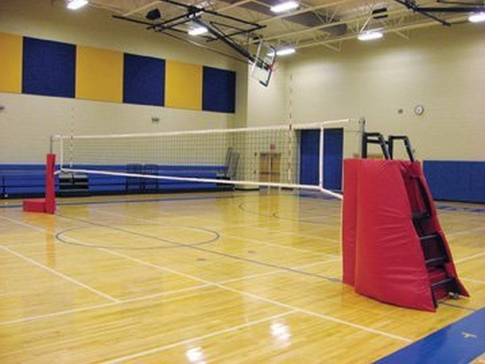 First Team Horizon Complete-ST Steel Competition Portable Volleyball System with Judges Stand44; Columbia Blue