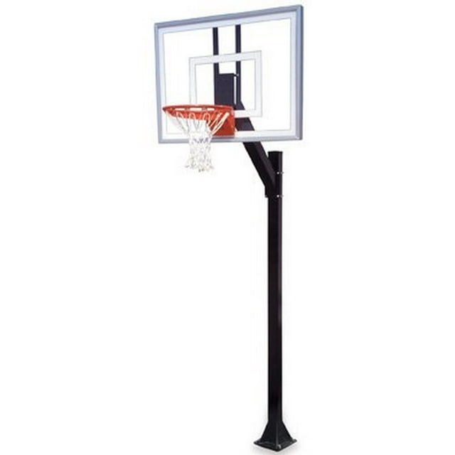 First Team Legacy Turbo-BP Steel-Glass In Ground Fixed Height Basketball System44; Black