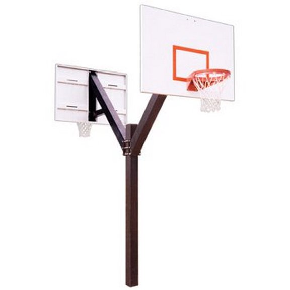 First Team Legend Playground Dual Steel Double Sided In Ground Fixed Height Basketball System44; Brick Red