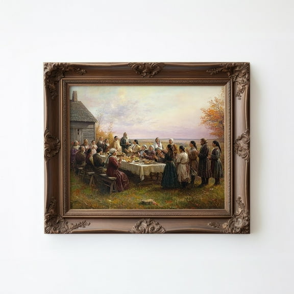 First Thanksgiving Print Poster Autumn Christian Decor Thanksgiving Home Decor Pilgrims Home Decor Poster Art Thanksgiving Art Warm Present Vintage UNFRAMED Poster Size 12x18