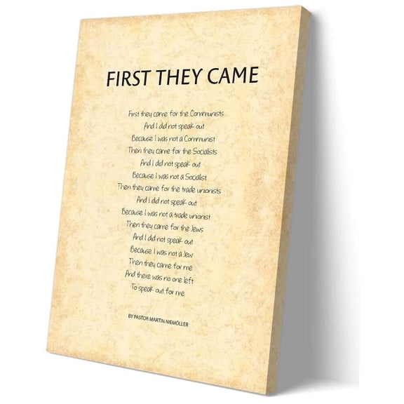 First They Came Poem Wall Art Poetry Posters Art Deco Home Canvas for Bedroom Decor for Kitchen Pictures for Bathroom Decorative poster