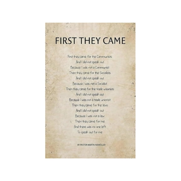 First They Came Quote Typography Print Civic Responsibility Statement History Social Studies Educational Wall Chart for Classroom and Library Display