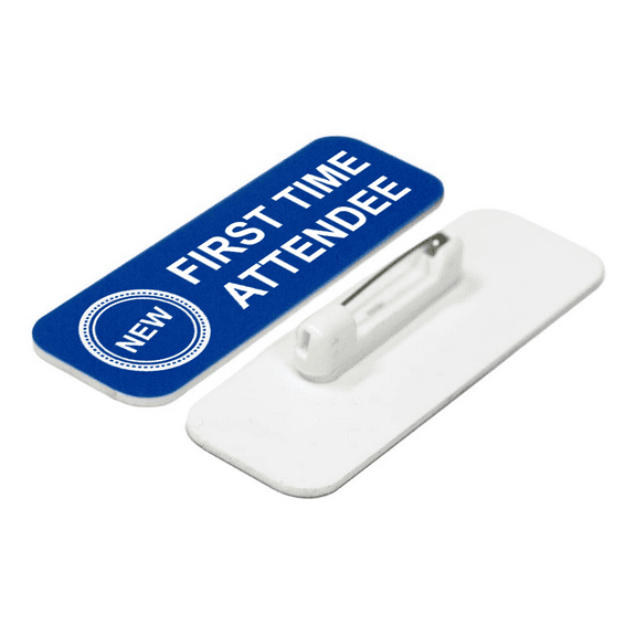 First Time Attendee 1 x 3" Name Tag/Badge, Blue, (3 Pack)