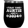 thumbnail image 1 of First Time Auntie Est. 2024 - New Auntie, Baby Shower, Gender Reveal Party, Black 12oz Wine Tumbler, 1 of 1
