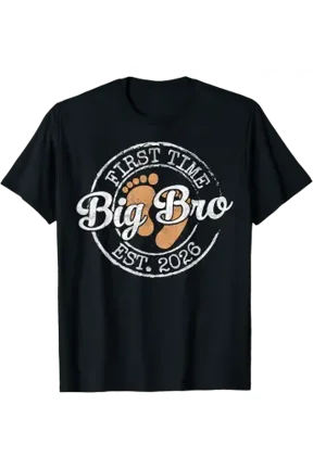 First Time Big Bro Est 2026 Stamp Soon Promoted To Brother Gift T-Shirt, Size S-5XL