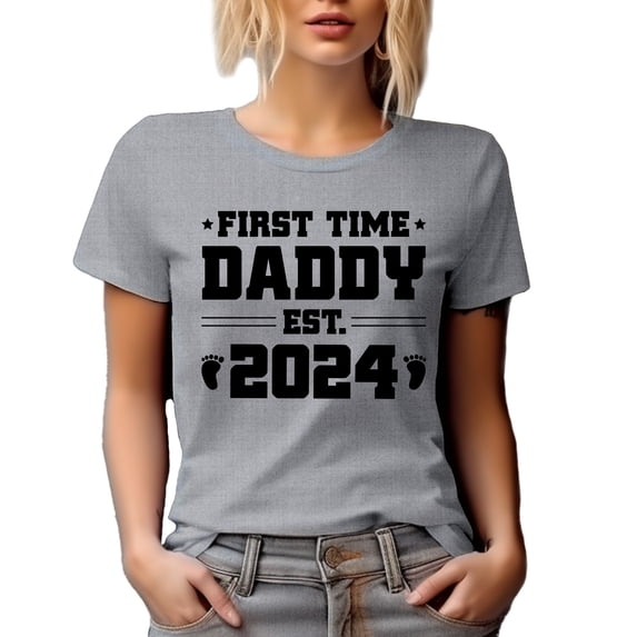 First Time Daddy Est. 2024, New Father, Baby Shower, Gender Reveal Party, Heather Grey T-Shirt, Medium