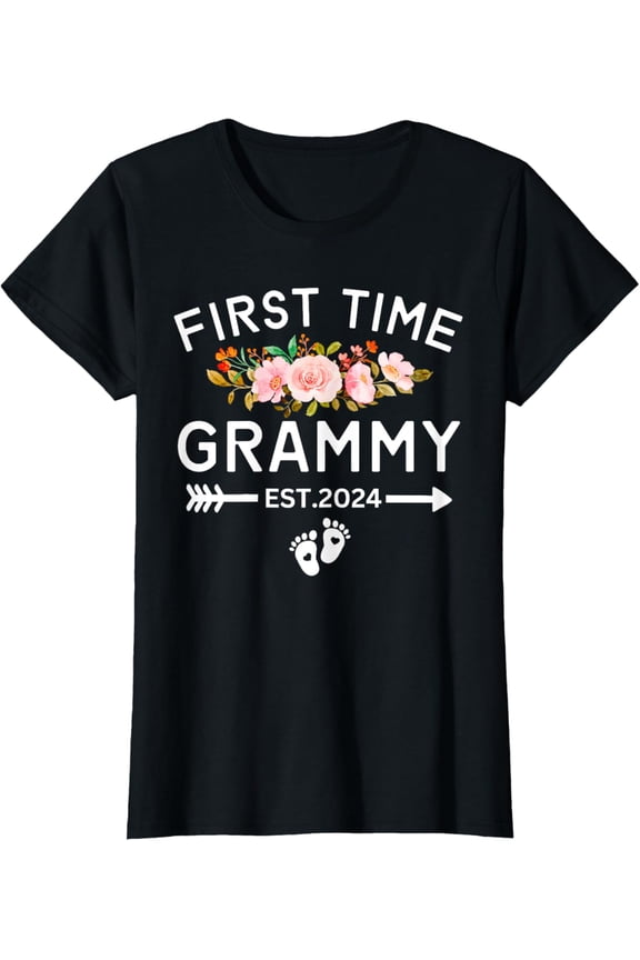 First Time Grammy Est 2024 Promoted To New Mom Baby Shower T-ShirtMen and women, Black T-shirt, size: Extra large S-4XL