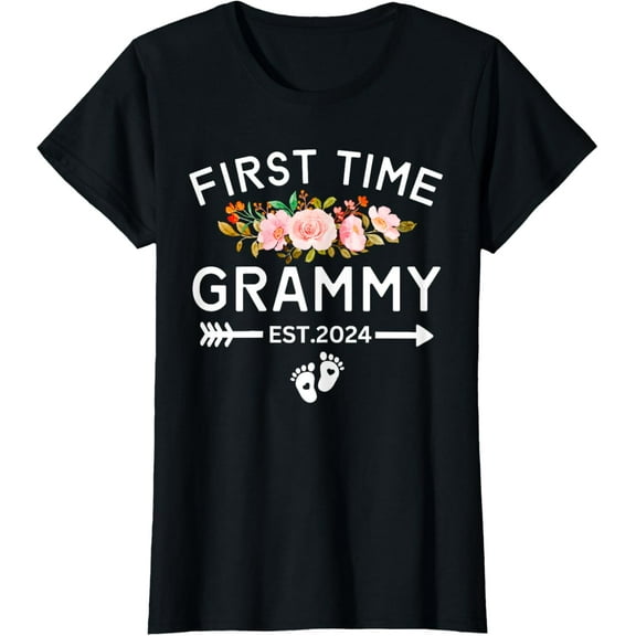 First Time Grammy Est 2024 Promoted To New Mom Baby Shower T-ShirtMen and women, Black T-shirt, size: Extra large S-4XL