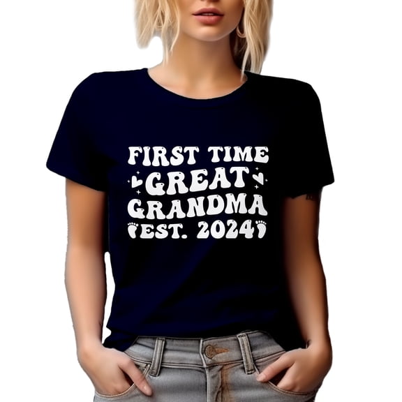 First Time Great Grandma Est. 2024 - New Grandmother, Baby Shower, Gender Reveal Party, Navy Blue T-Shirt, Small
