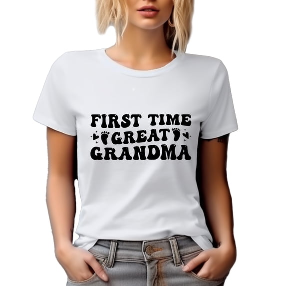 First Time Great Grandma, New Grandmother, Baby Shower, Gender Reveal Party, White T-Shirt, 3XL