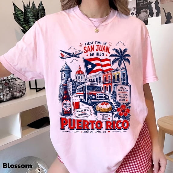 First Time In San Juan Puerto Rico T-Shirt, Puerto Rican Boricua Pride Gift,Light Pink Color,Size M
