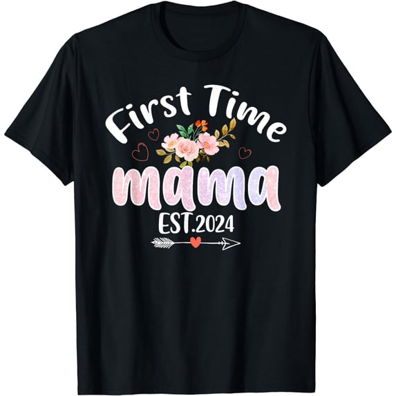 First Time Mom 2024 Cute Flower Family Baby Pregnancy T-Shirt