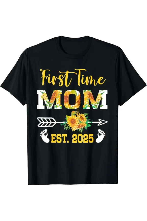 First Time Mom Est 2025 Sunflower Sweet Expecting Mother Unisex T-Shirt, up to size 5XL