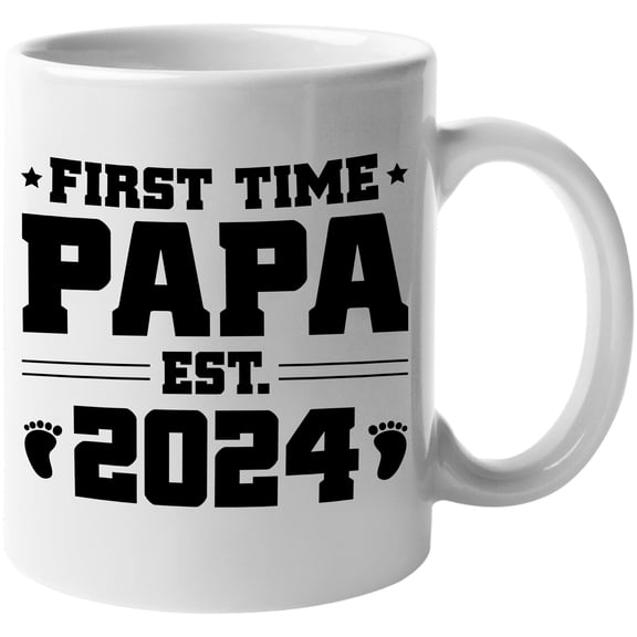 First Time Papa Est. 2024, Gender Reveal or Baby Shower, New or 1st Time Dad, White 11oz Ceramic Mug