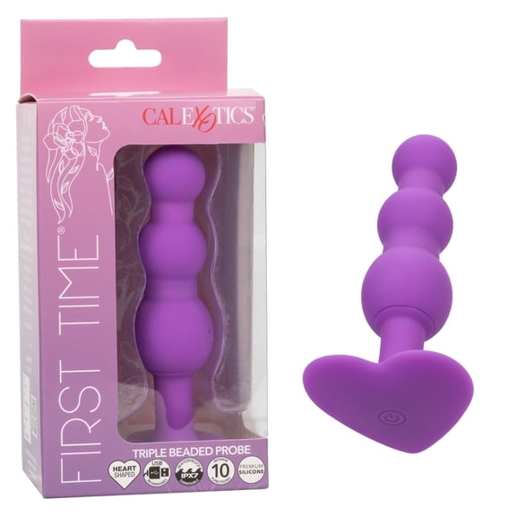 First Time Vibrating Triple Beaded Anal Probe - Purple