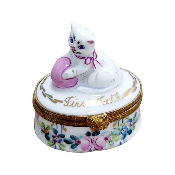 First Tooth Baby Cat Figurine Keepsake | Limoges Boutique Limoges Box Porcelain Figurine