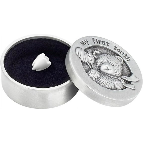 My First Tooth Keepsake Box Silver Column Bear Keepsake Gift Box with Velvet Inside Tooth Collection Organizer Holder My First Tooth Gift Box for Babies to Keep The Memory for DIY