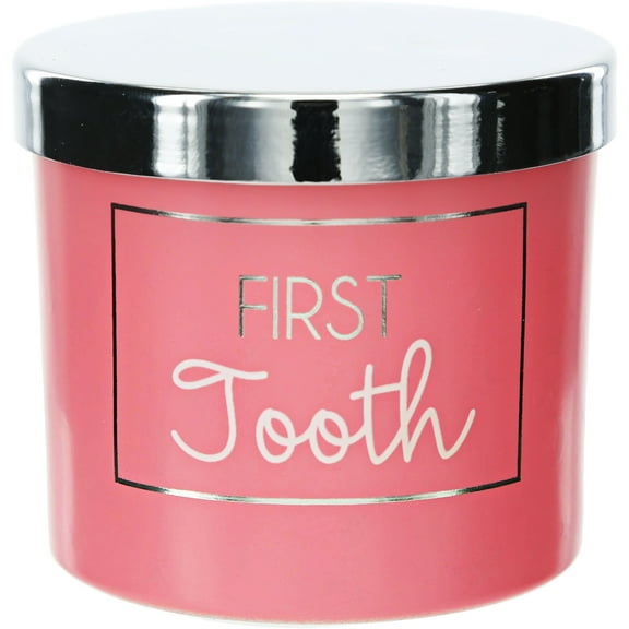 Pavilion Gift Company - First Tooth Pink - 2.5" Glass Memory Box