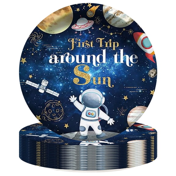 First Trip Around Sun 1st Astronaut Paper Plates Birthday Party Supplies Decorations 16pcs Tableware Disposable Dinnerware