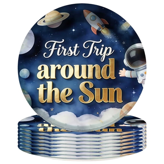 First Trip Around Sun 1st Astronaut Paper Plates Birthday Party Supplies Decorations 8pcs Tableware Disposable Dinnerware