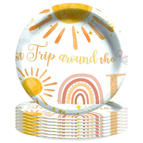 First Trip Around The Sun 1st Paper Plates Birthday Party Supplies Decorations 8pcs Tableware Disposable Dinnerware