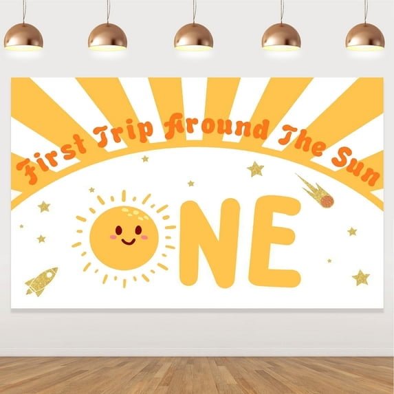 First Trip Around The Sun Backdrop 1st Birthday Background Decoration for Boys and Girls Sunshine Theme First Birthday Party Decor Supplies