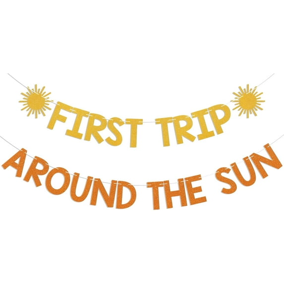 First Trip Around the Sun Banner - Boho Sunshine 1st Birthday Party Banner, Sunshine Baby Shower Party Decorations Gold Orange