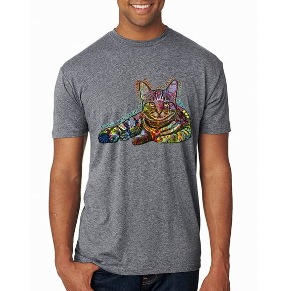 First We Still Your Heart Then Your Bed | Funny Neon Colorful Cat | Dean Russo Art Animal Lover Mens Premium Tri Blend T-Shirt, Premium Heather, X-Large