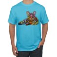 thumbnail image 1 of First We Still Your Heart Then Your Bed | Funny Neon Colorful Cat | Dean Russo Art Animal Lover Men's T-Shirt, Light Turquoise, Small, 1 of 6